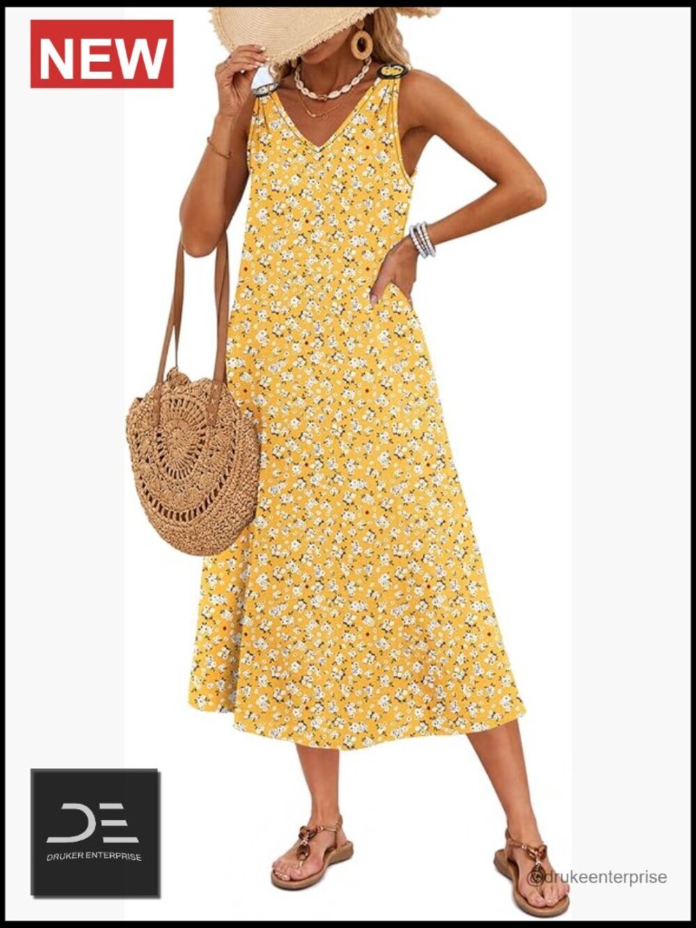 V Neck Sleeveless Maxi Dress with Pockets Summer Sundress